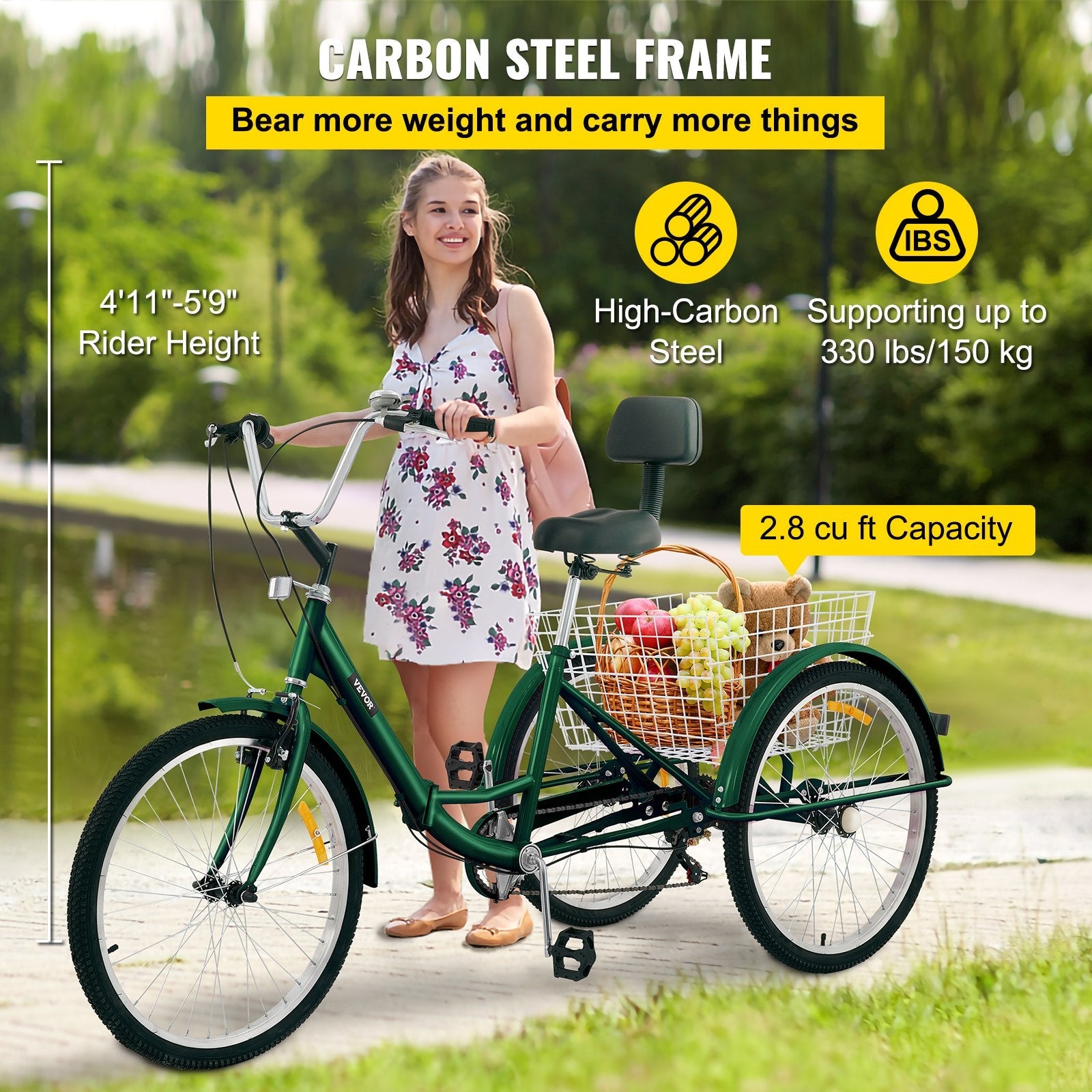 VEVOR Tricycle Adult 24’’ Wheels Adult Tricycle 7-Speed 3 Wheel Bikes For Adults Three Wheel Bike For Adults Adult Trike Adult Folding Tricycle Foldable Adult Tricycle 3 Wheel Bike Trike For Adults 