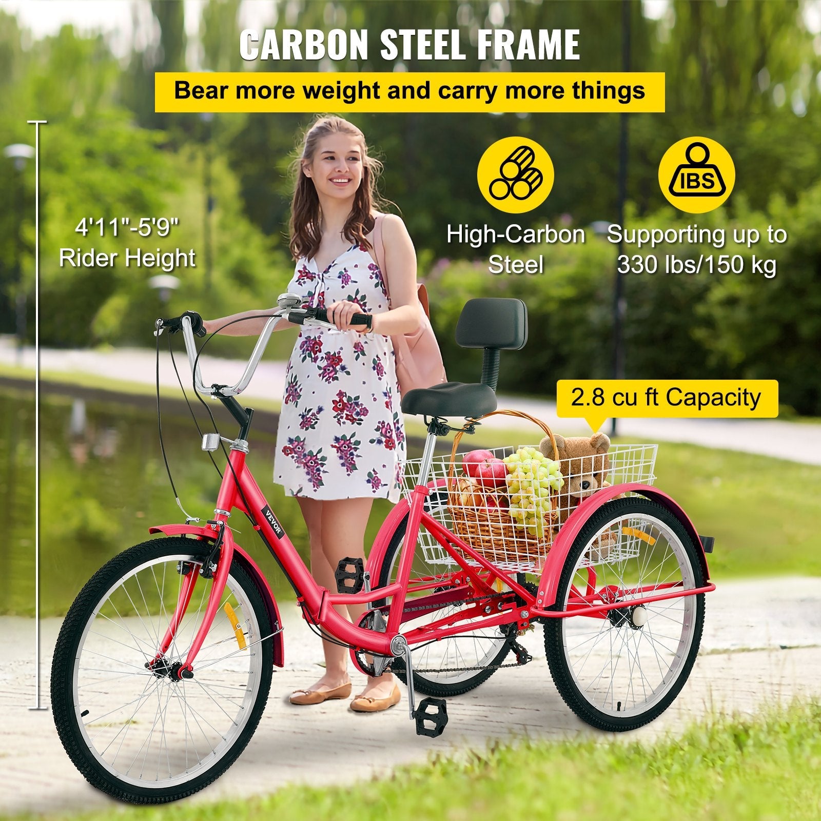 VEVOR Tricycle Adult 26’’ Wheels Adult Tricycle 7-Speed 3 Wheel Bikes For Adults Three Wheel Bike For Adults Adult Trike Adult Folding Tricycle Foldable Adult Tricycle 3 Wheel Bike Trike For Adults 