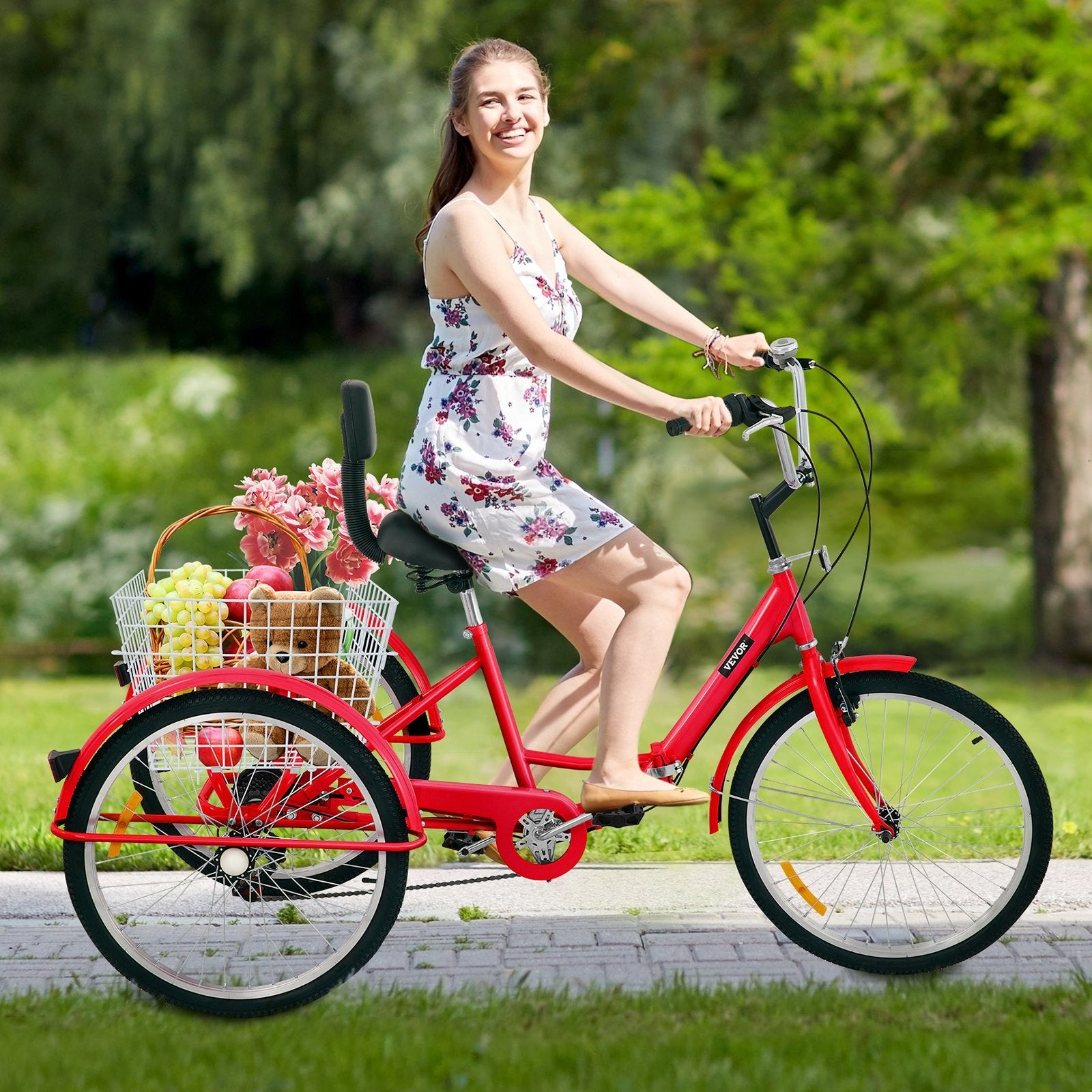 VEVOR Tricycle Adult 26’’ Wheels Adult Tricycle 7-Speed 3 Wheel Bikes For Adults Three Wheel Bike For Adults Adult Trike Adult Folding Tricycle Foldable Adult Tricycle 3 Wheel Bike Trike For Adults 