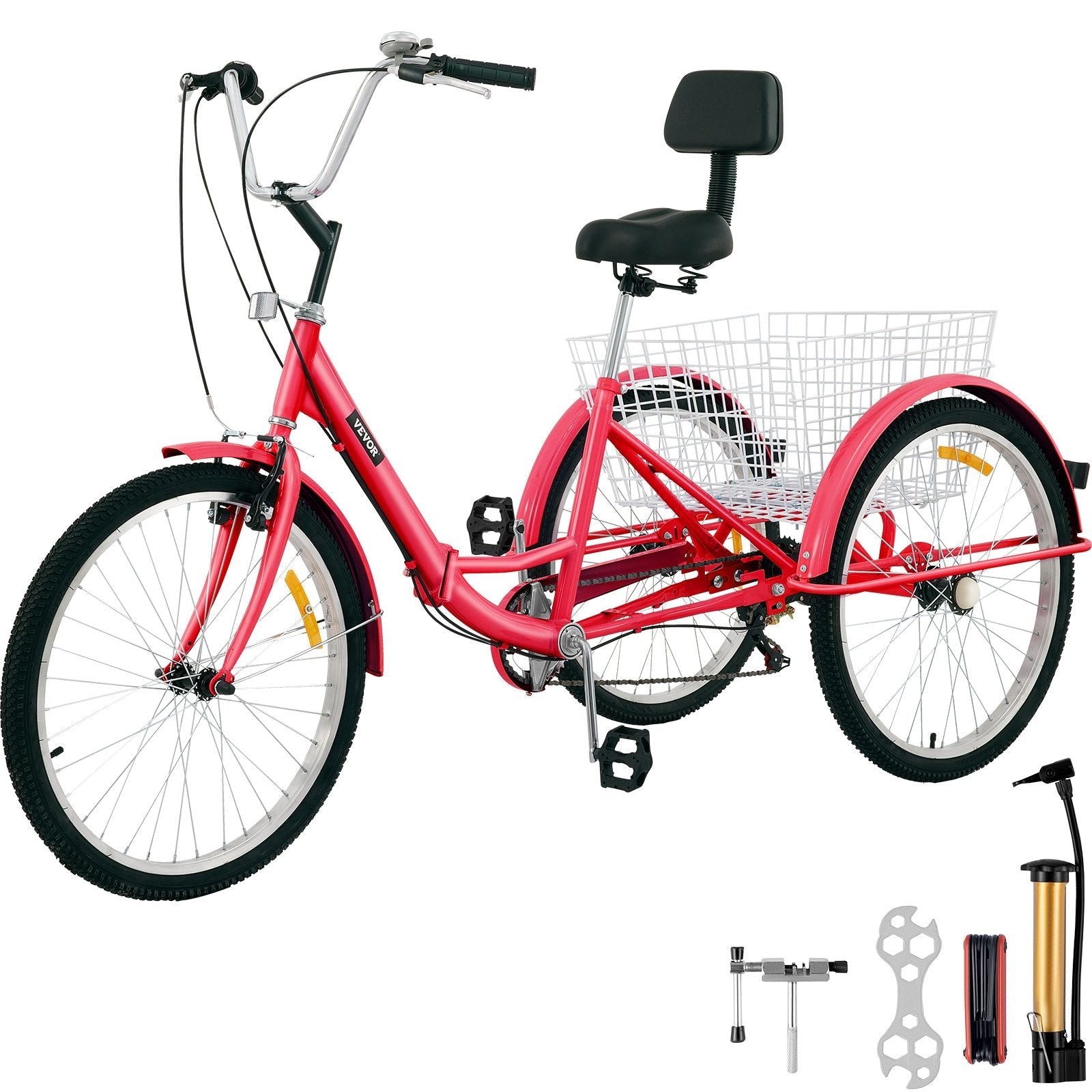 VEVOR Tricycle Adult 26’’ Wheels Adult Tricycle 7-Speed 3 Wheel Bikes For Adults Three Wheel Bike For Adults Adult Trike Adult Folding Tricycle Foldable Adult Tricycle 3 Wheel Bike Trike For Adults 