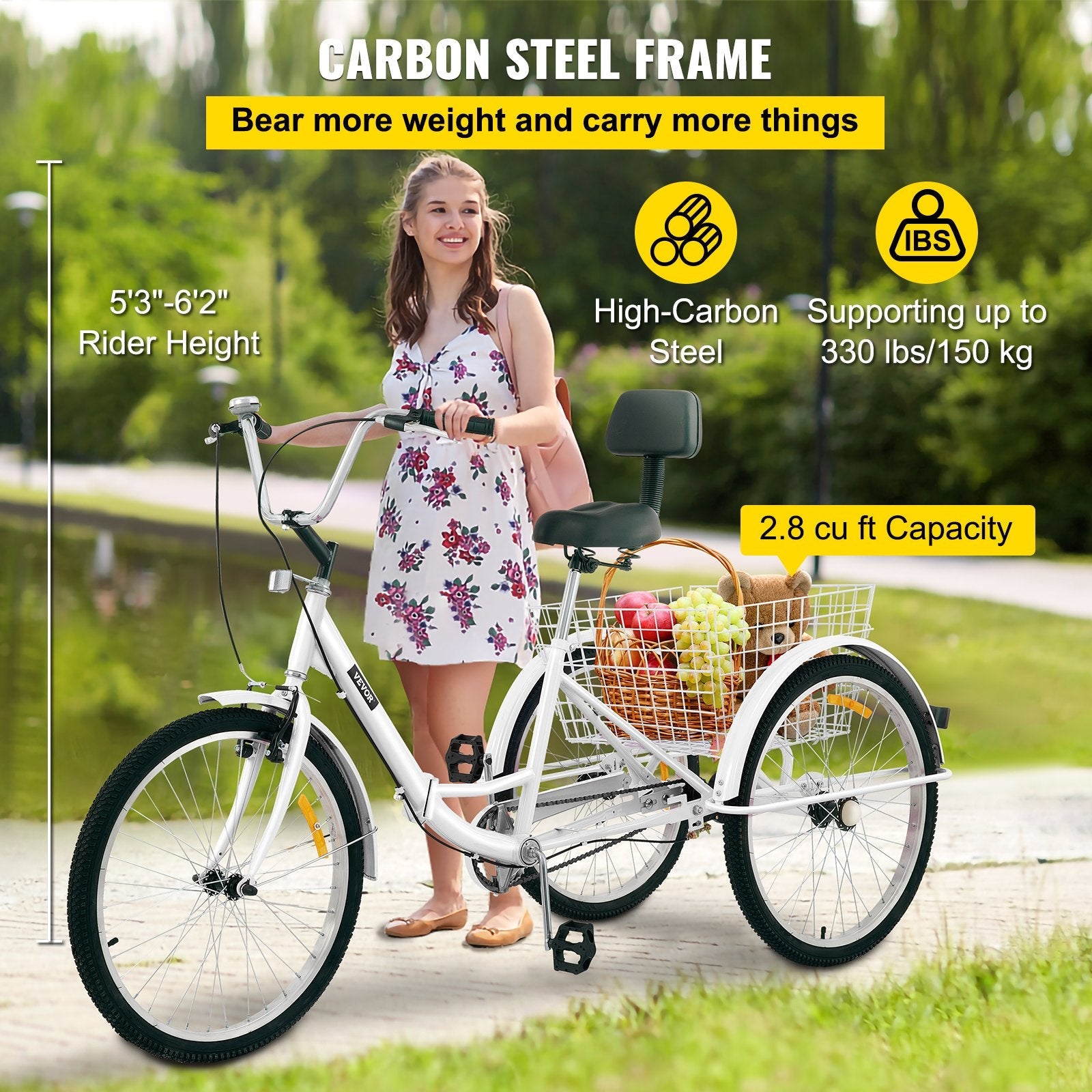 VEVOR Tricycle Adult 26’’ Wheels Adult Tricycle 1-Speed 3 Wheel Bikes For Adults Three Wheel Bike For Adults Adult Trike Adult Folding Tricycle Foldable Adult Tricycle 3 Wheel Bike Trike For Adults 