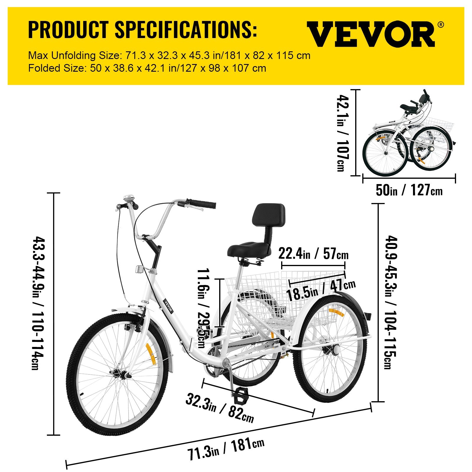 VEVOR Tricycle Adult 26’’ Wheels Adult Tricycle 1-Speed 3 Wheel Bikes For Adults Three Wheel Bike For Adults Adult Trike Adult Folding Tricycle Foldable Adult Tricycle 3 Wheel Bike Trike For Adults 