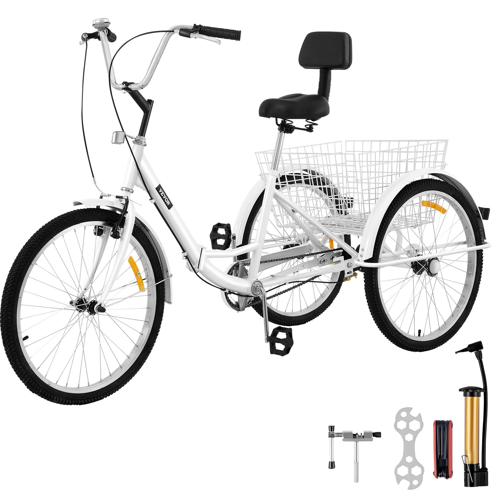 VEVOR Tricycle Adult 26’’ Wheels Adult Tricycle 1-Speed 3 Wheel Bikes For Adults Three Wheel Bike For Adults Adult Trike Adult Folding Tricycle Foldable Adult Tricycle 3 Wheel Bike Trike For Adults 