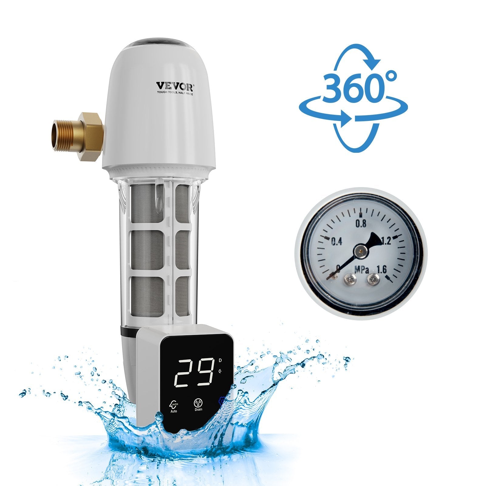 VEVOR Spin Down Filter, 40 Micron Whole House Sediment Filter for Well Water, 1" MNPT + 3/4" FNPT, 8 T/H High Flow Rate, for Whole House Water Filtration Systems, Well Water Sediment Filter 