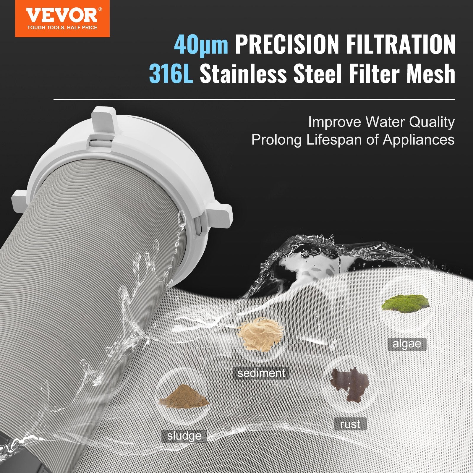 VEVOR Spin Down Filter, 40 Micron Whole House Sediment Filter for Well Water, 3/4" MNPT, 4 T/H High Flow Rate, for Whole House Water Filtration Systems, Well Water Sediment Filter 