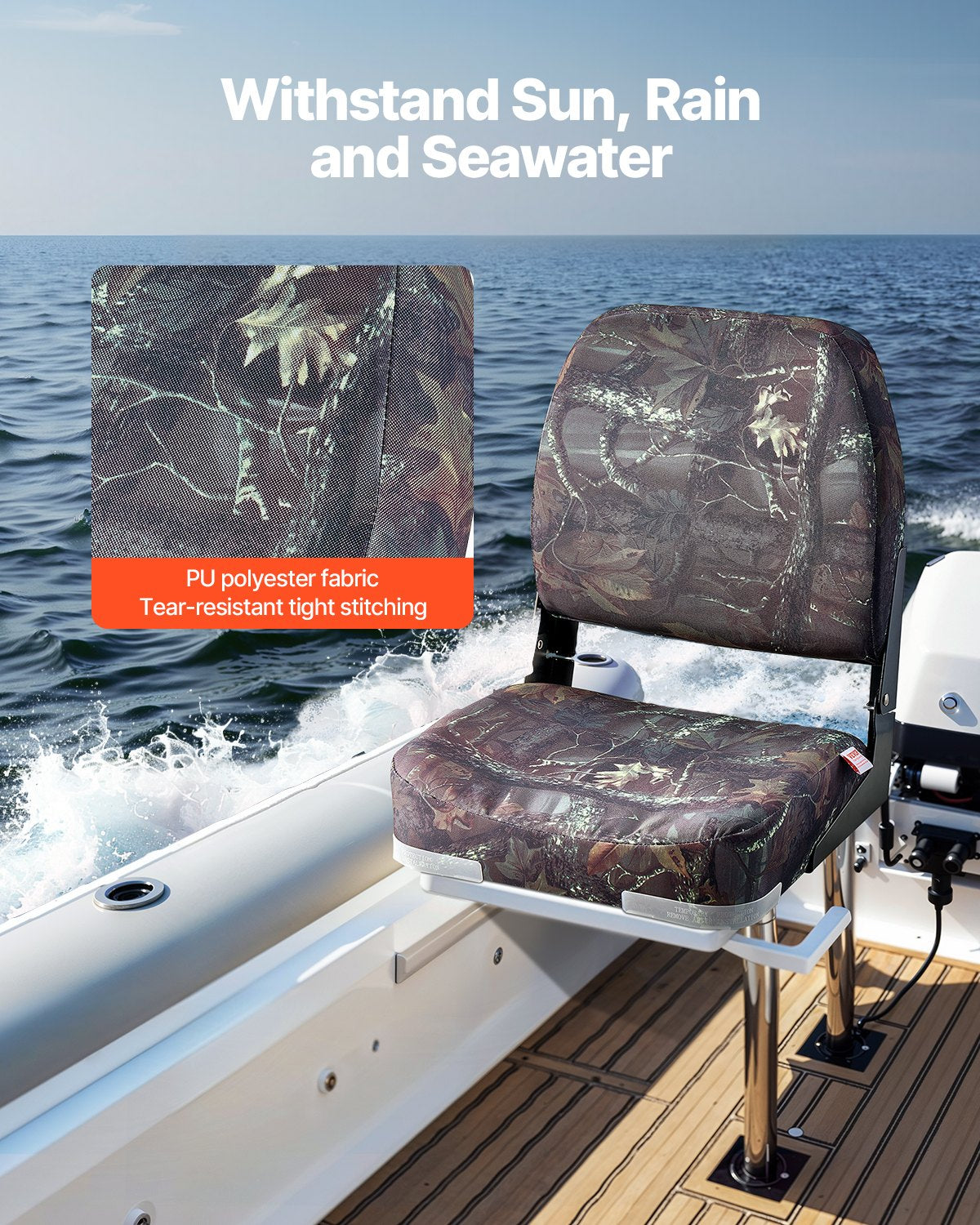 VEVOR Boat Seat Low Backrest Flip Up Boat Seat Sponge Cushion Camouflage 2pcs 