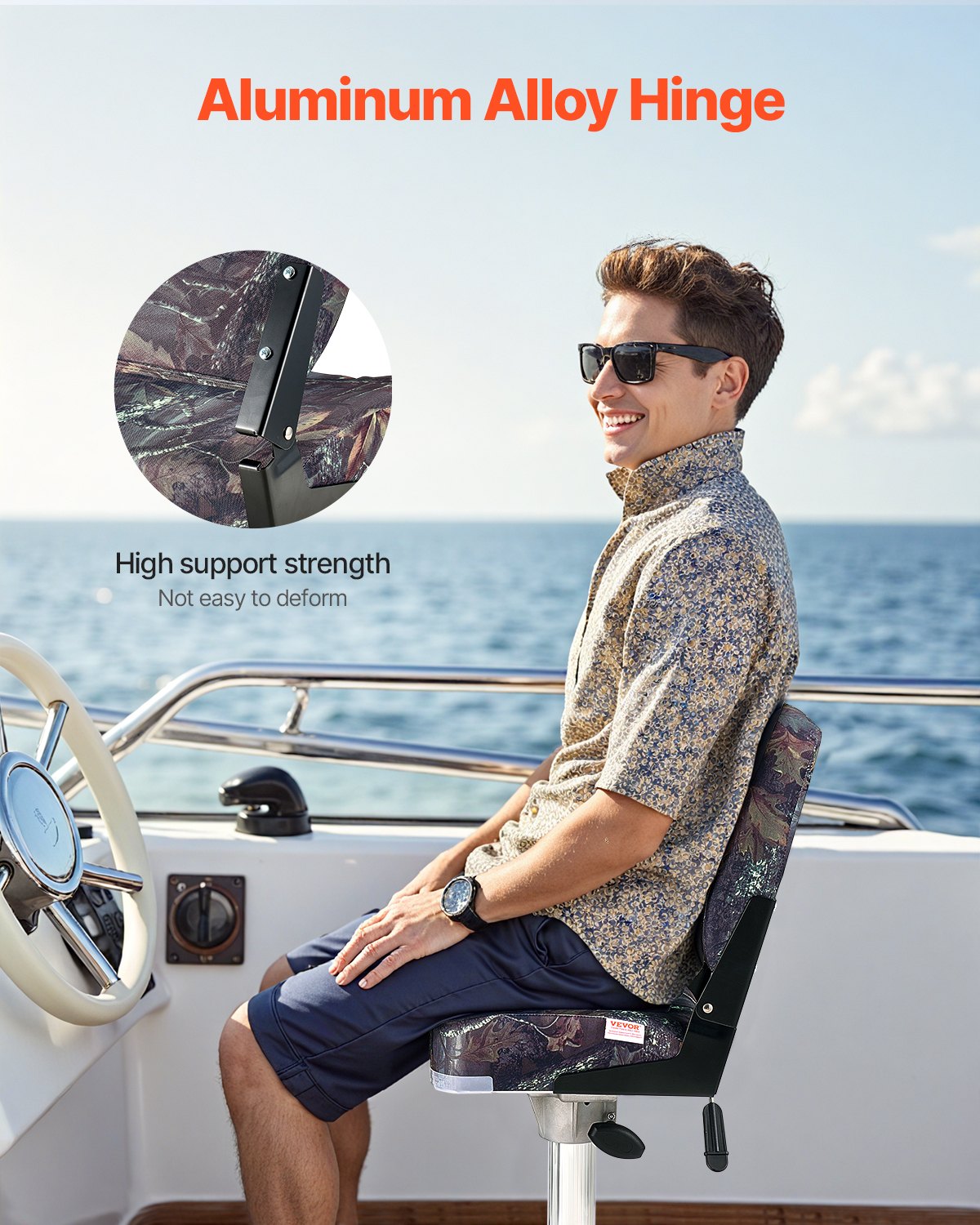 VEVOR Boat Seat Low Backrest Flip Up Boat Seat Sponge Cushion Camouflage 2pcs 