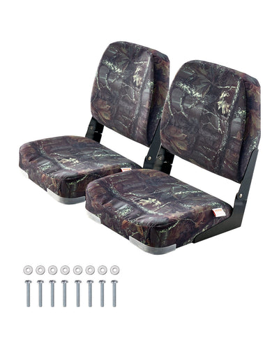 VEVOR Boat Seat Low Backrest Flip Up Boat Seat Sponge Cushion Camouflage 2pcs 