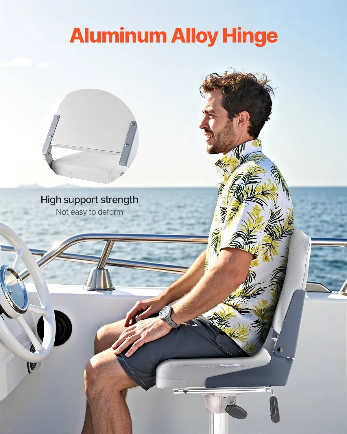 VEVOR Boat Seat, Low Backrest, Folding Fishing Boat Seat with Thickened Sponge Cushion & Waterproof PVC Leather, Aluminum Alloy Hinges, Flip Up Boat Seat for Fishing Boats, Yachts, Ships, White 