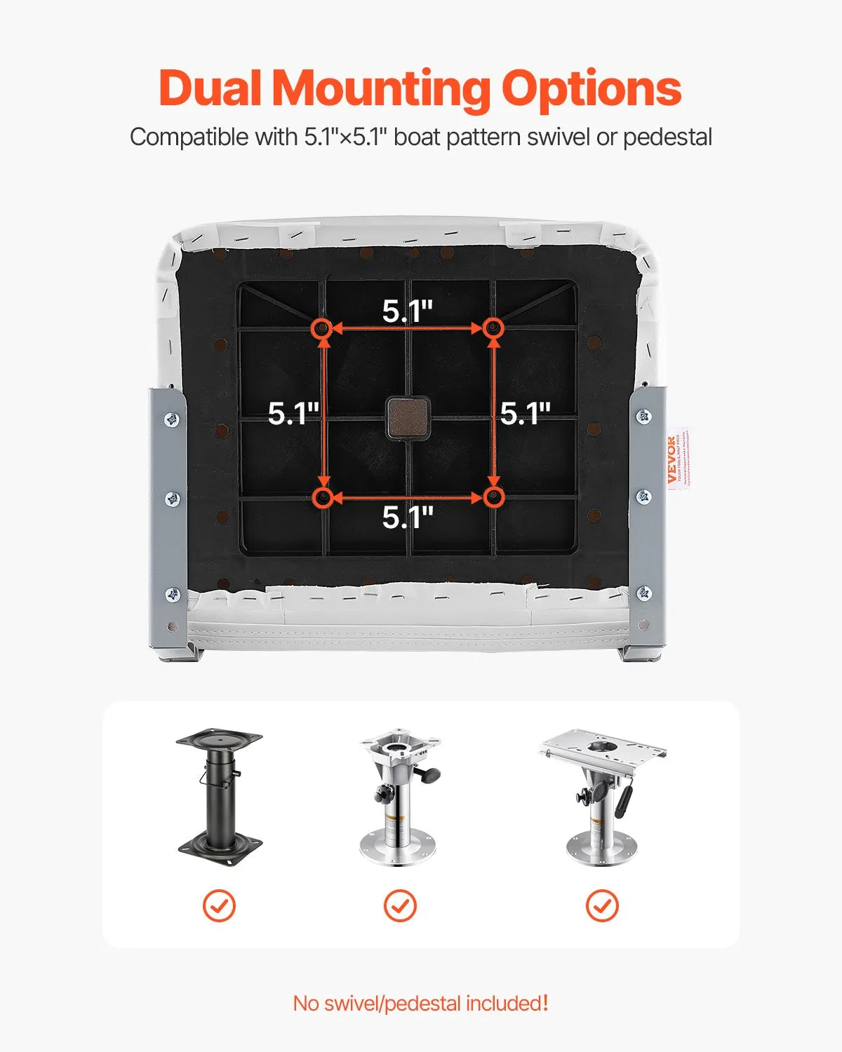 VEVOR Boat Seat, Low Backrest, Folding Fishing Boat Seat with Thickened Sponge Cushion & Waterproof PVC Leather, Aluminum Alloy Hinges, Flip Up Boat Seat for Fishing Boats, Yachts, Ships, White 