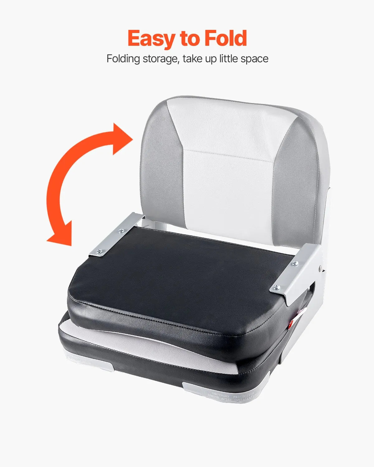 VEVOR Boat Seat, Low Backrest, Folding Fishing Boat Seat with Thickened Sponge Cushion & Waterproof PVC Leather, Aluminum Alloy Hinges, Flip Up Boat Seat for Fishing Boats, Yachts, Ships, Black & Grey 