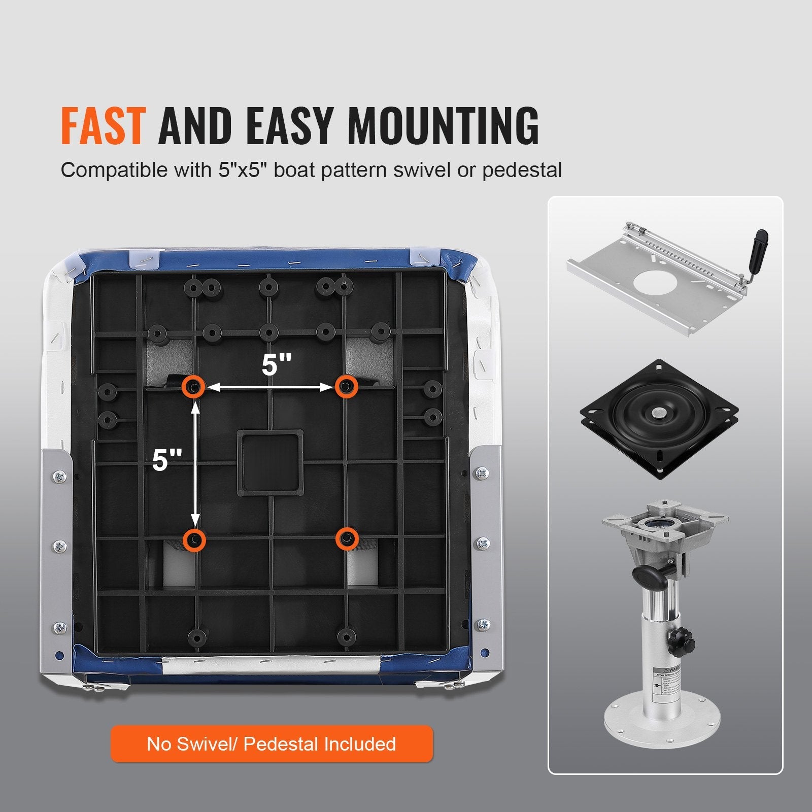 VEVOR Boat Seats, 21.85" High Back Boat Seat, Folding Boat Chair with Thickened Sponge Padding and Hinge, Fold-Down Boat Captain Chairs for Fishing Boat, Sightseeing Boat, Speedboat, Canoe, 2-Pack 