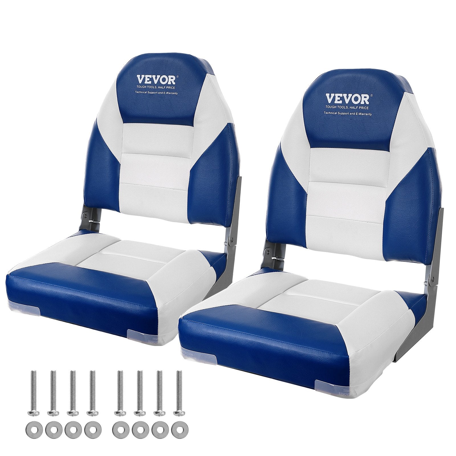 VEVOR Boat Seats, 21.85" High Back Boat Seat, Folding Boat Chair with Thickened Sponge Padding and Hinge, Fold-Down Boat Captain Chairs for Fishing Boat, Sightseeing Boat, Speedboat, Canoe, 2-Pack 