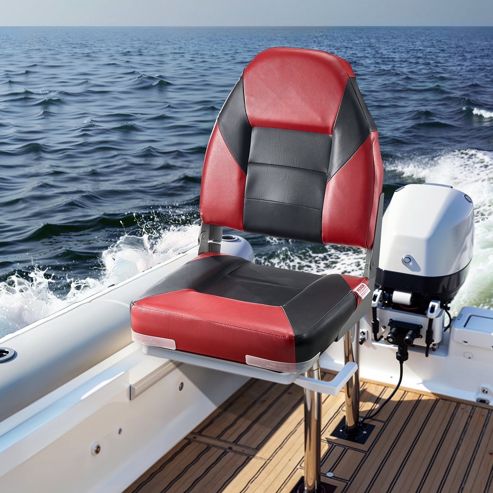 VEVOR Boat Seat High Backrest Folding Boat Seat Sponge Cushion Black & Red 