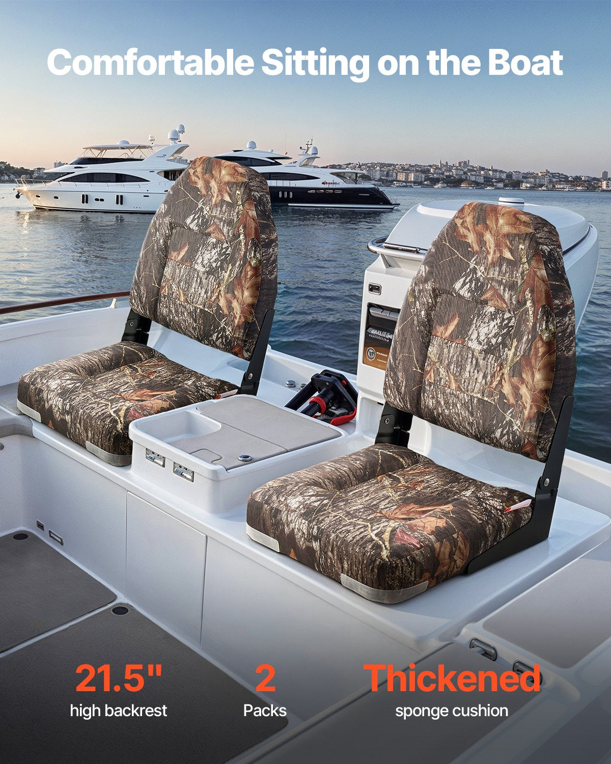 VEVOR Boat Seat High Backrest Flip Up Boat Seat Sponge Cushion Camouflage 