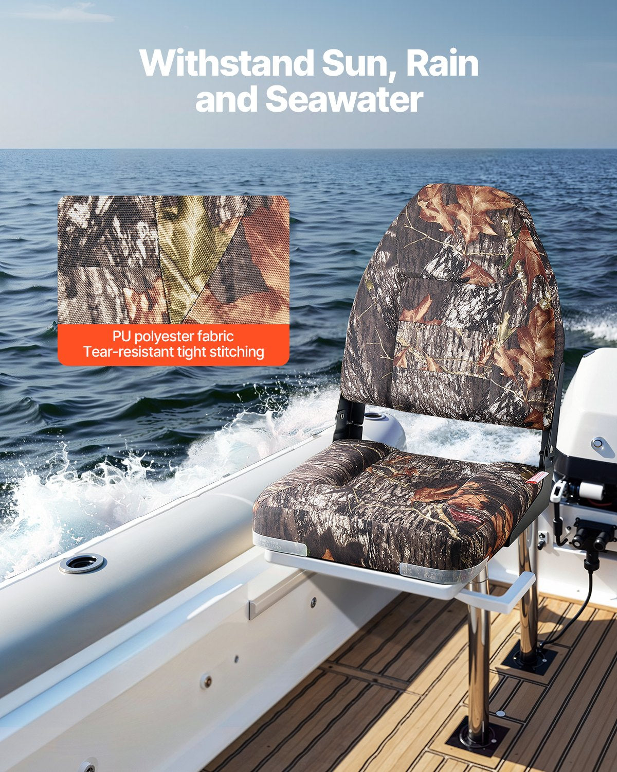 VEVOR Boat Seat High Backrest Flip Up Boat Seat Sponge Cushion Camouflage 