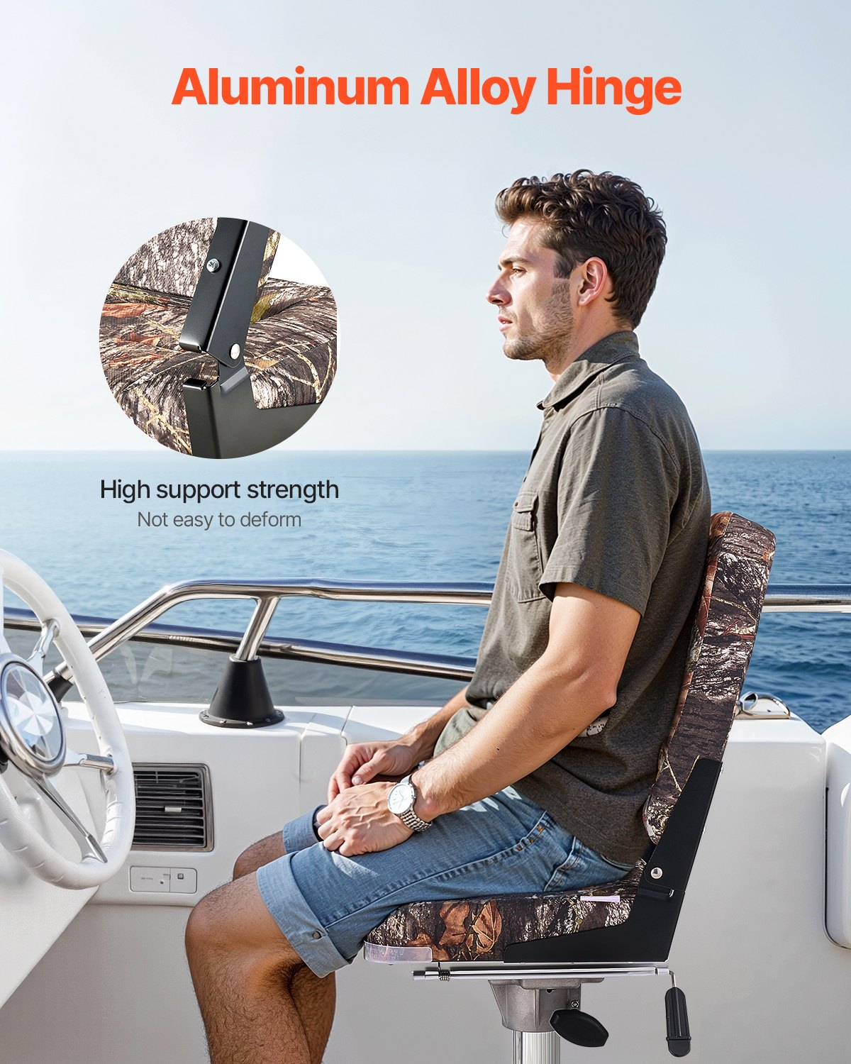VEVOR Boat Seat High Backrest Flip Up Boat Seat Sponge Cushion Camouflage 