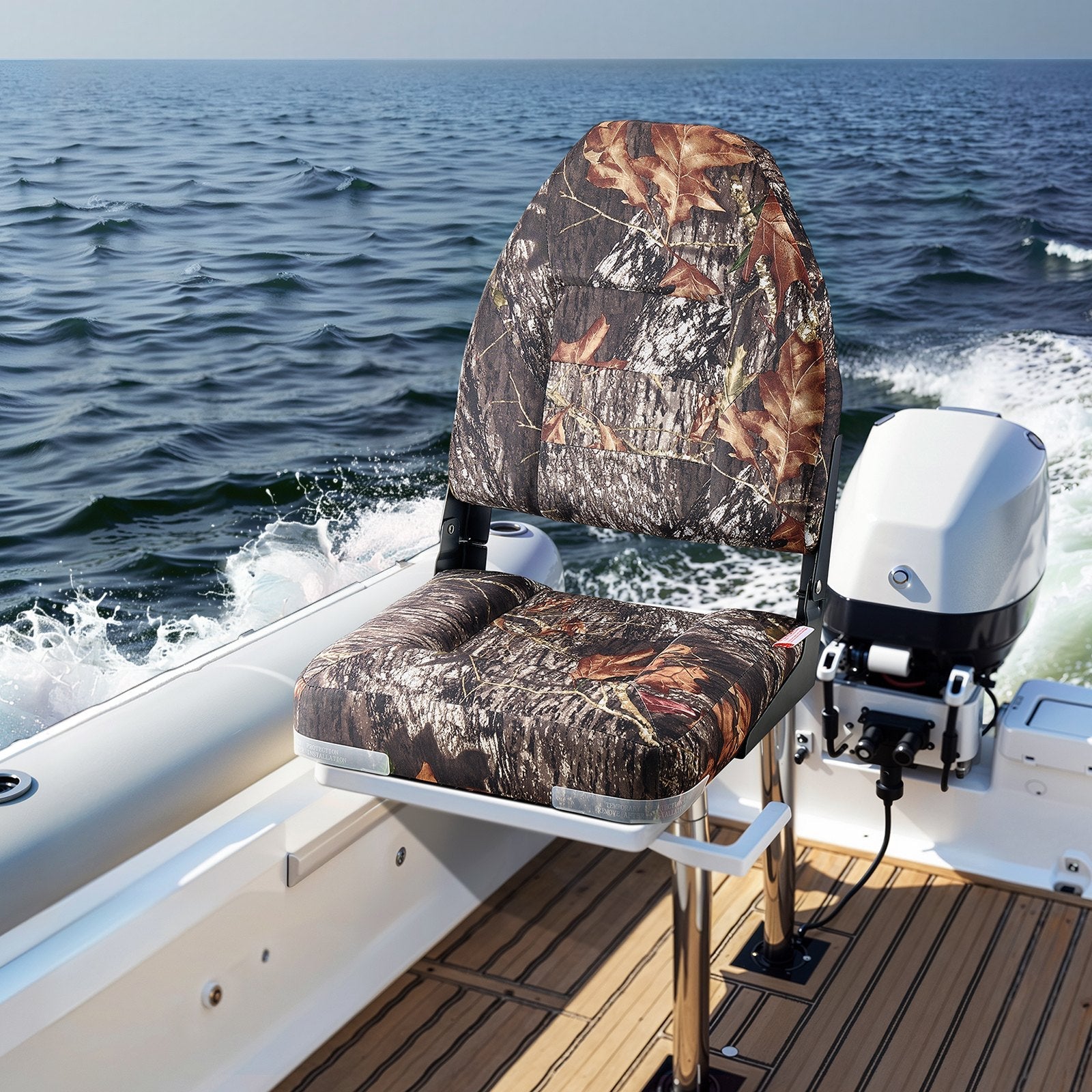 VEVOR Boat Seat High Backrest Flip Up Boat Seat Sponge Cushion Camouflage 
