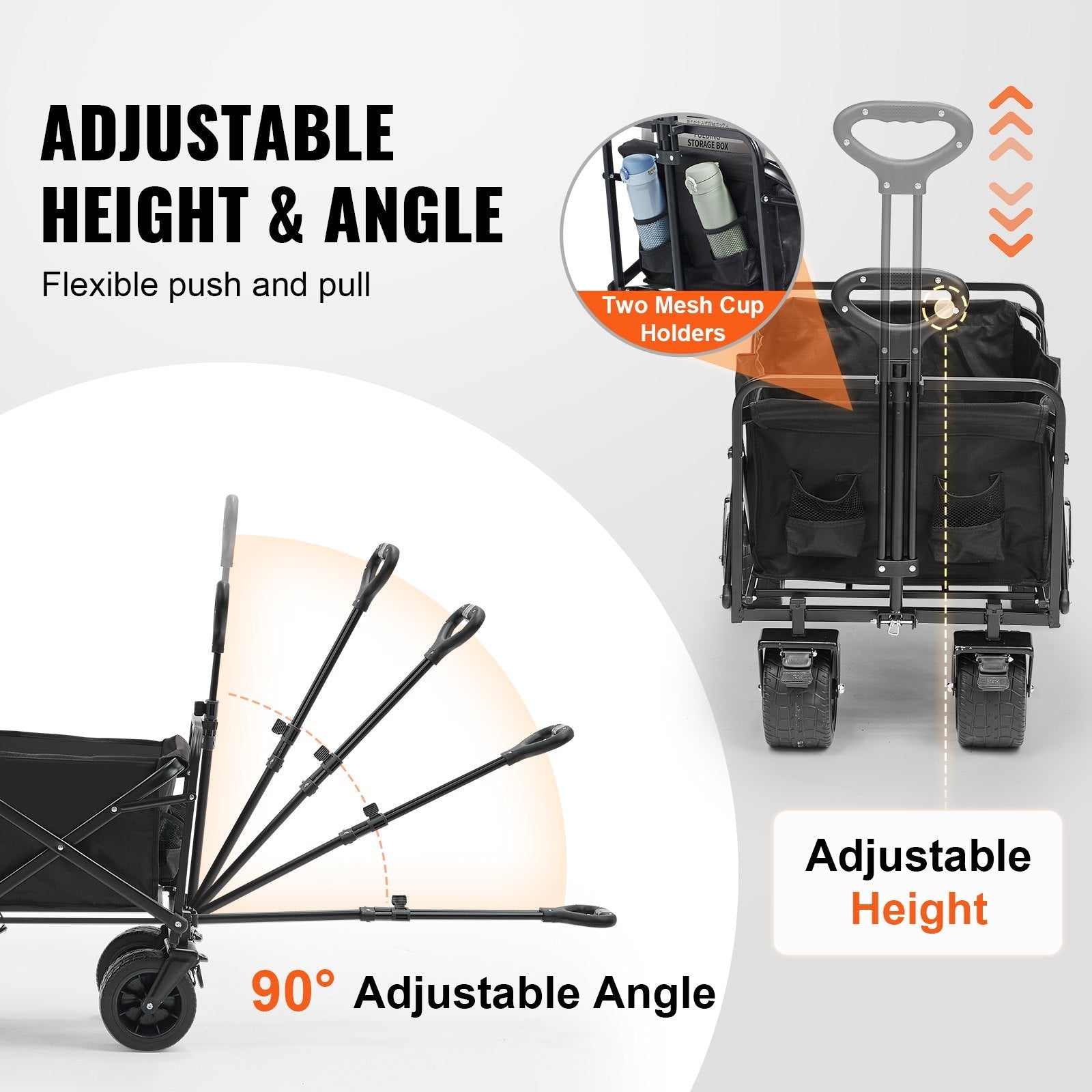 VEVOR Collapsible Folding Wagon, 3 cu.ft Beach Wagon Cart with All-Terrain Wheels, Heavy Duty Folding Wagon Cart 350 lbs Weight Capacity with Drink Holders, Sports Wagon for Camping, Shopping, Garden 