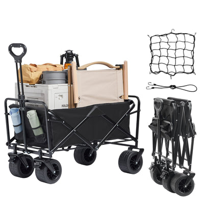 VEVOR Collapsible Folding Wagon, 3 cu.ft Beach Wagon Cart with All-Terrain Wheels, Heavy Duty Folding Wagon Cart 350 lbs Weight Capacity with Drink Holders, Sports Wagon for Camping, Shopping, Garden 