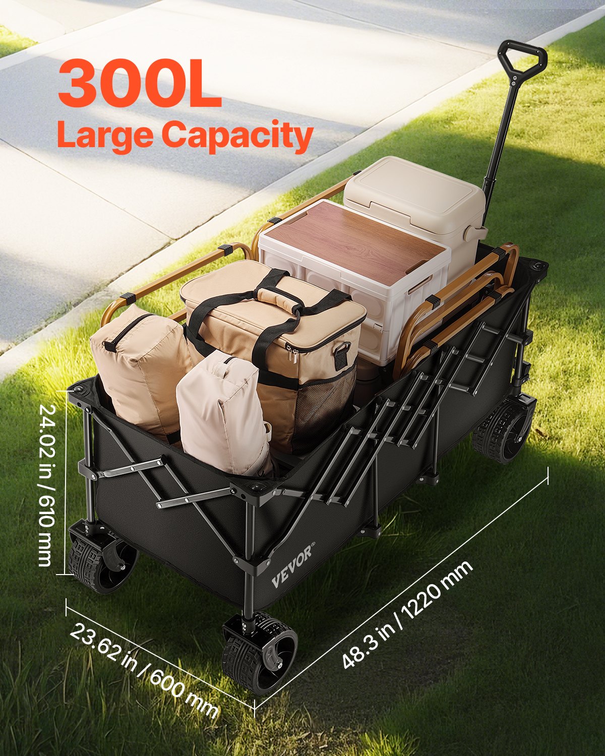 VEVOR Extended Folding Wagon Carts 300L&450LB Heavy Duty Collapsible Garden Cart 