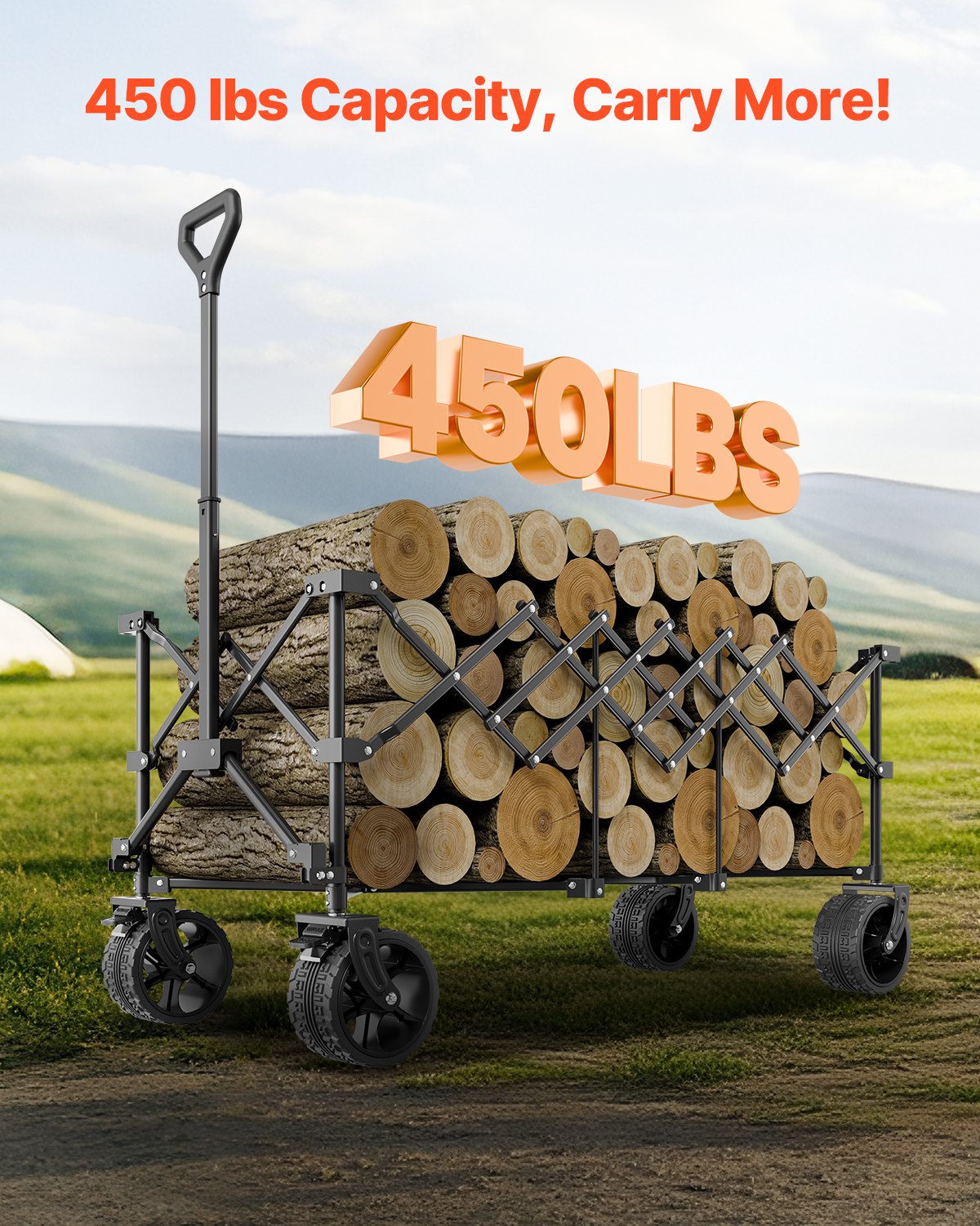 VEVOR Extended Folding Wagon Carts 300L&450LB Heavy Duty Collapsible Garden Cart 