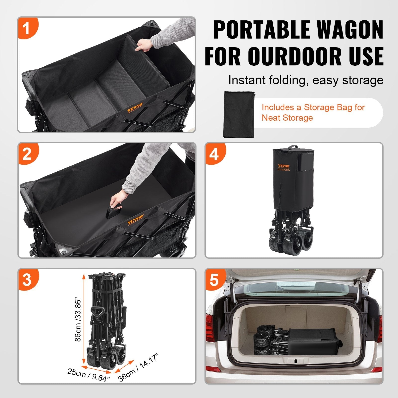Foldable Double Decker Wagon, 400L Collapsible Wagon Cart with All-Terrain Wheels, Heavy Duty Folding Wagon Cart 350 lbs Weight Capacity for Camping, Shopping, Garden, 52" Extra Long Extender 