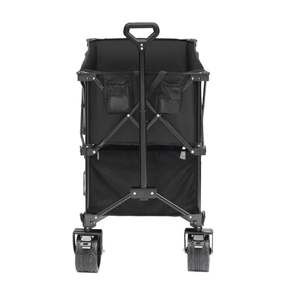 Foldable Double Decker Wagon, 400L Collapsible Wagon Cart with All-Terrain Wheels, Heavy Duty Folding Wagon Cart 350 lbs Weight Capacity for Camping, Shopping, Garden, 52" Extra Long Extender 