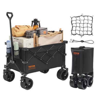 VEVOR Collapsible Folding Wagon, 113 L Beach Wagon Cart with All-Terrain Wheels, Heavy Duty Folding Wagon Cart Max 250 lbs with Drink Holders, Sports Wagon for Camping, Shopping, Garden 