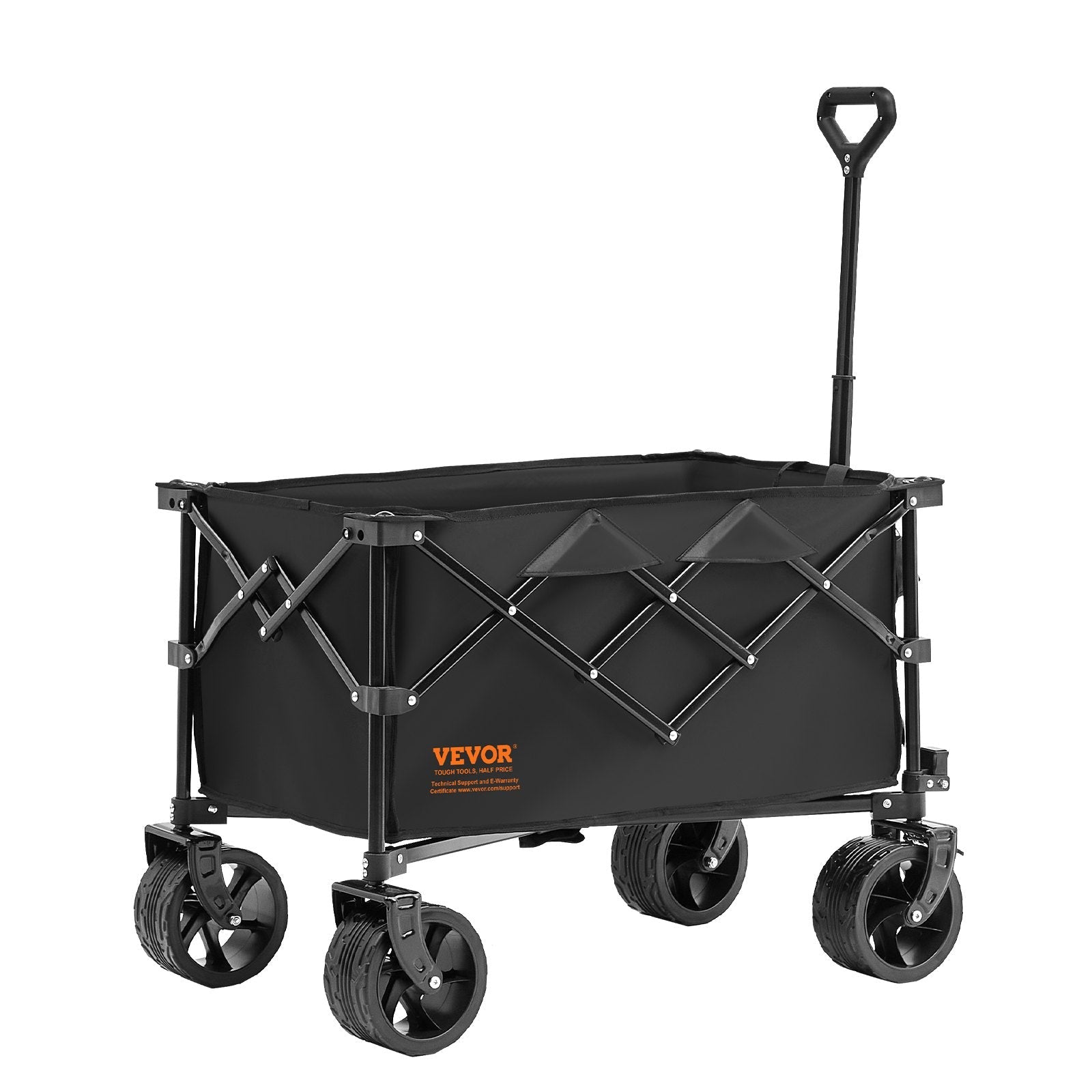 VEVOR Collapsible Folding Wagon, 113 L Beach Wagon Cart with All-Terrain Wheels, Heavy Duty Folding Wagon Cart Max 250 lbs with Drink Holders, Sports Wagon for Camping, Shopping, Garden 