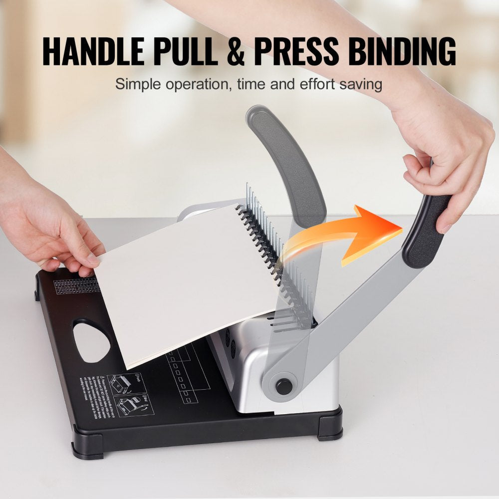 VEVOR Binding Machine, Comb Binding Machine 21-Holes Binding 450 Sheets, Book Binder Machine with 100 PCS 3/8'' Comb Binding Spines, for Letter Size, A4, A5 