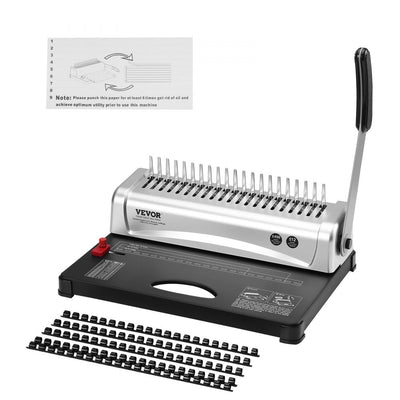 VEVOR Binding Machine, Comb Binding Machine 21-Holes Binding 450 Sheets, Book Binder Machine with 100 PCS 3/8'' Comb Binding Spines, for Letter Size, A4, A5 