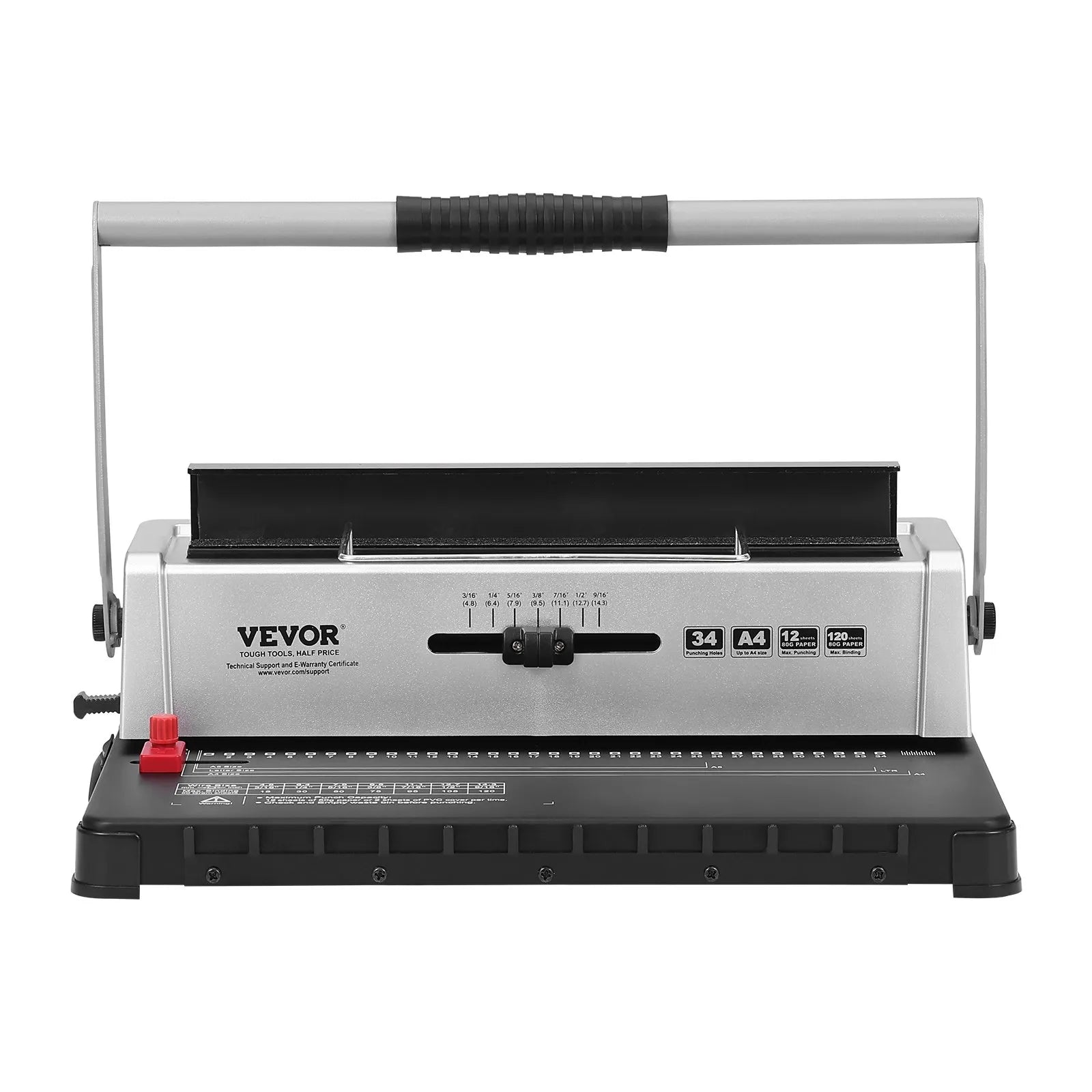 VEVOR Coil Spiral Binding Machine, Manual Book Maker 34-Holes Binding 120 Sheets, Punch Binder with Adjustable 3/16" - 9/16" Coil Binding Spines and Side Margin, for Letter Size, A4, A5