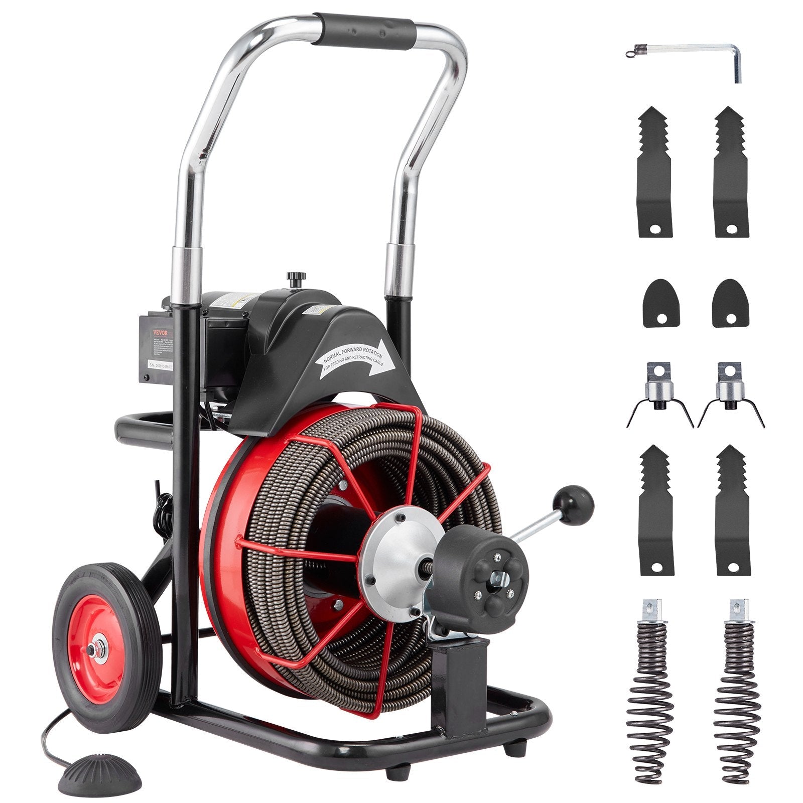 VEVOR Drain Cleaner Machine Electric Drain Auger 100FT x 1/2 In Auto Feed 