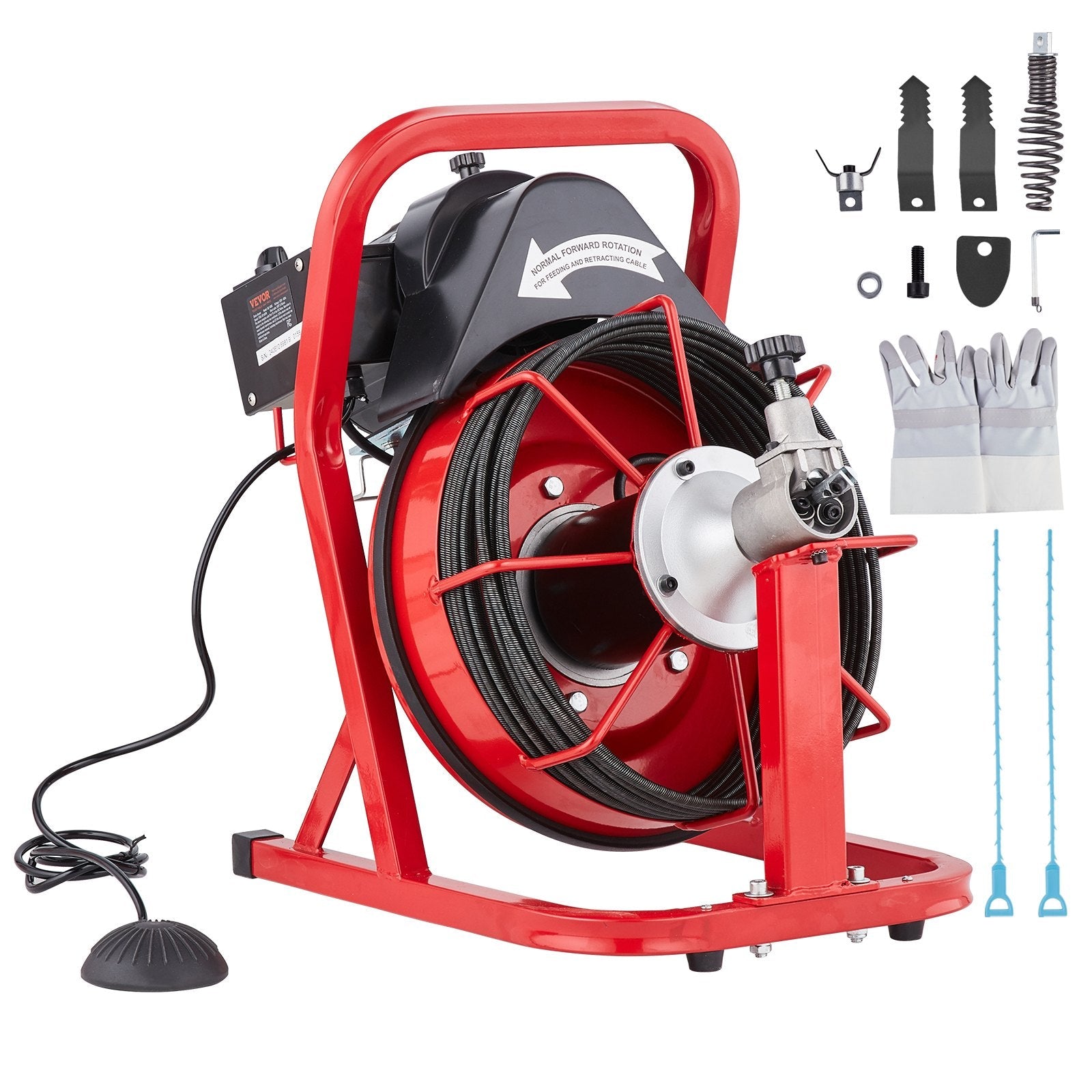 VEVOR Drain Cleaner Machine Electric Drain Auger 50FT x 3/8 In Auto Feed 