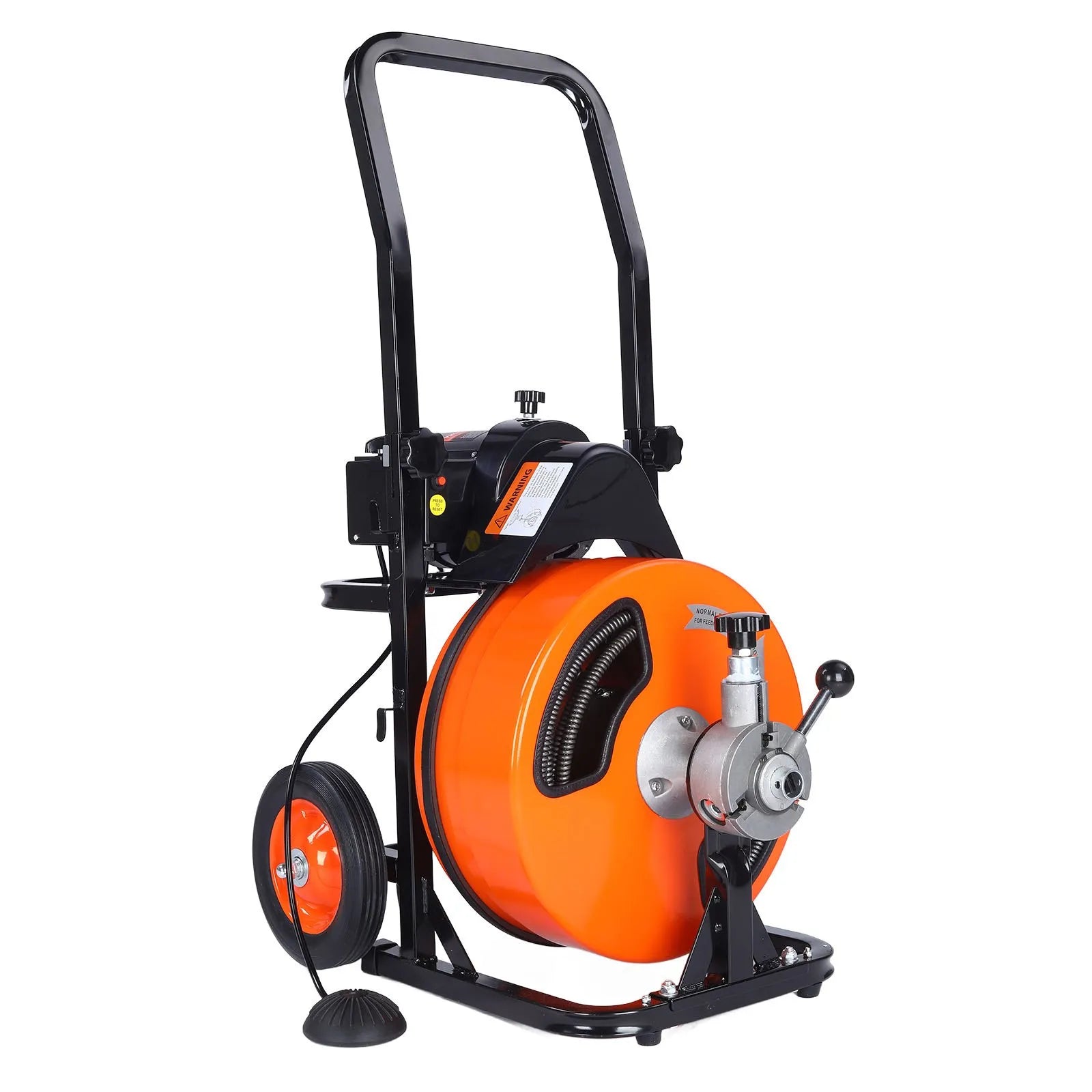 VEVOR Drain Cleaner Machine 50 FT X 3/8 Inch, Sewer Snake Machine Auto Feed, Drain Cleaning Machine with 4 Cutter & Air-activated Foot Switch for 1" to 4" Pipes