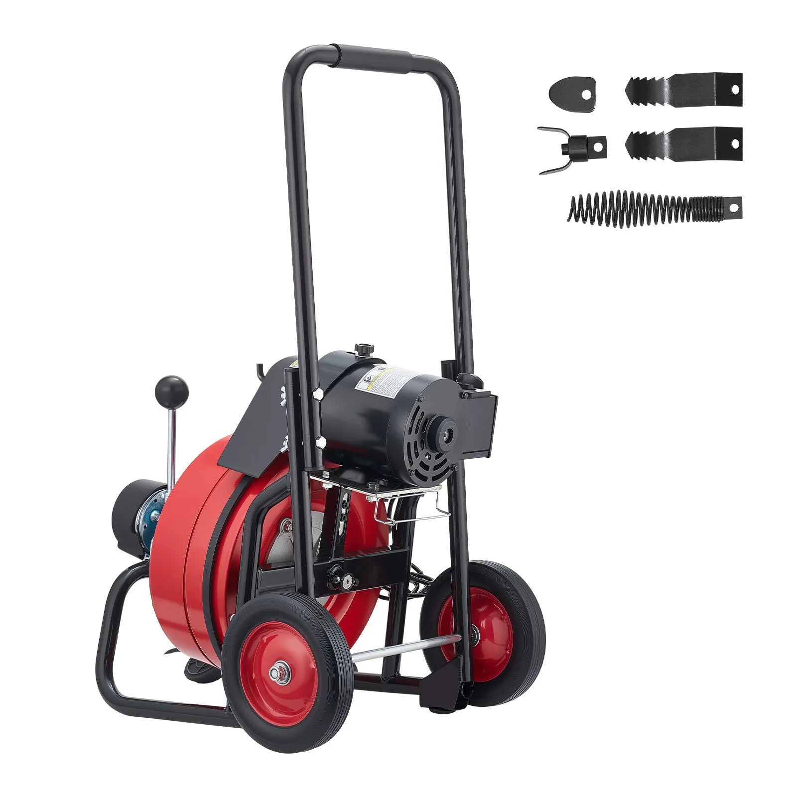 100FT Automatic Feed Drain Cleaner Machine with 1/2" Steel Sewer Snake, 4 Cutter Heads & Foot Pedal Control