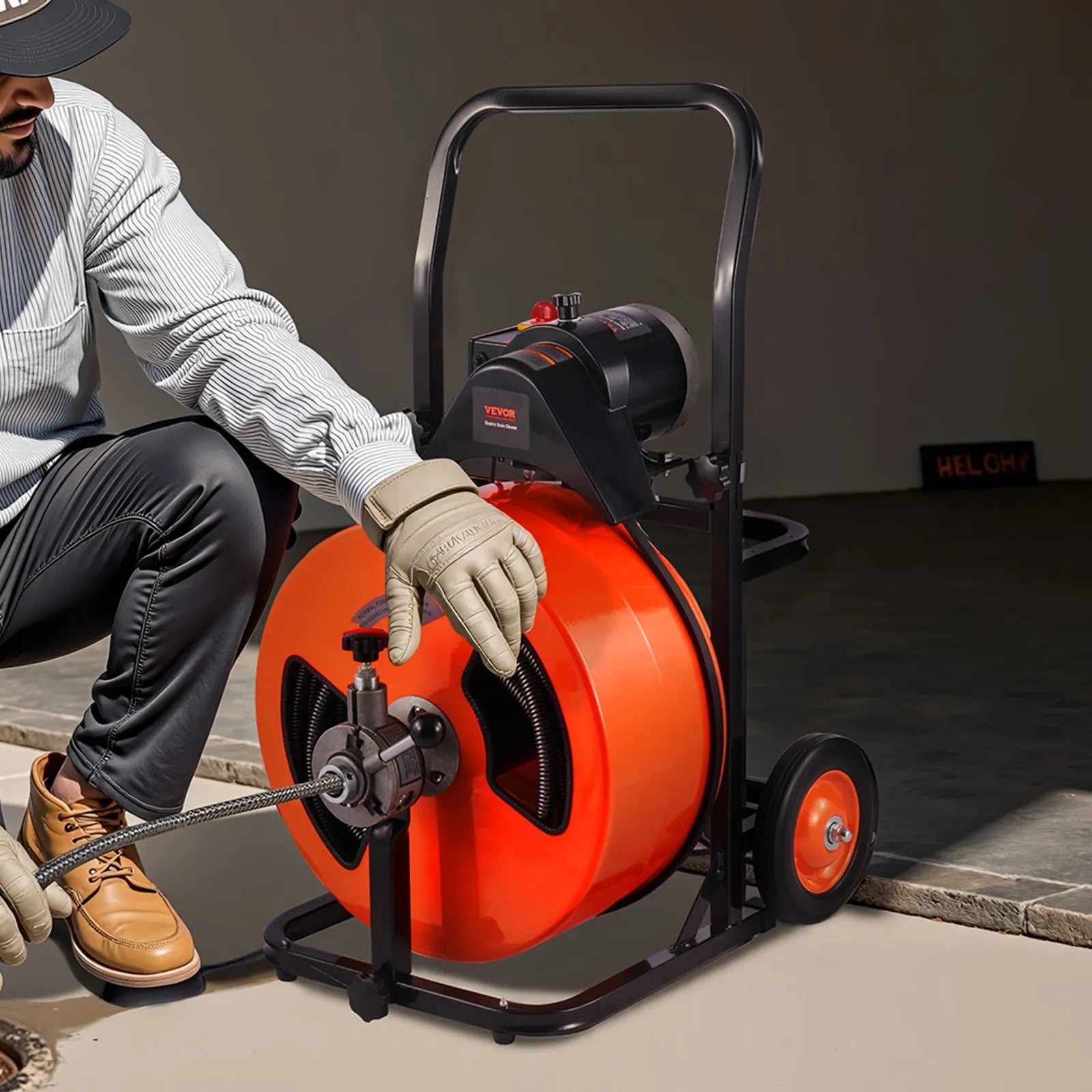 VEVOR Drain Cleaning Machine 100FT x 3/4 Inch, Sewer Snake Machine Auto Feed, Drain Auger Cleaner with 4 Cutter & Air-Activated Foot Switch for 1" to 4" Pipes