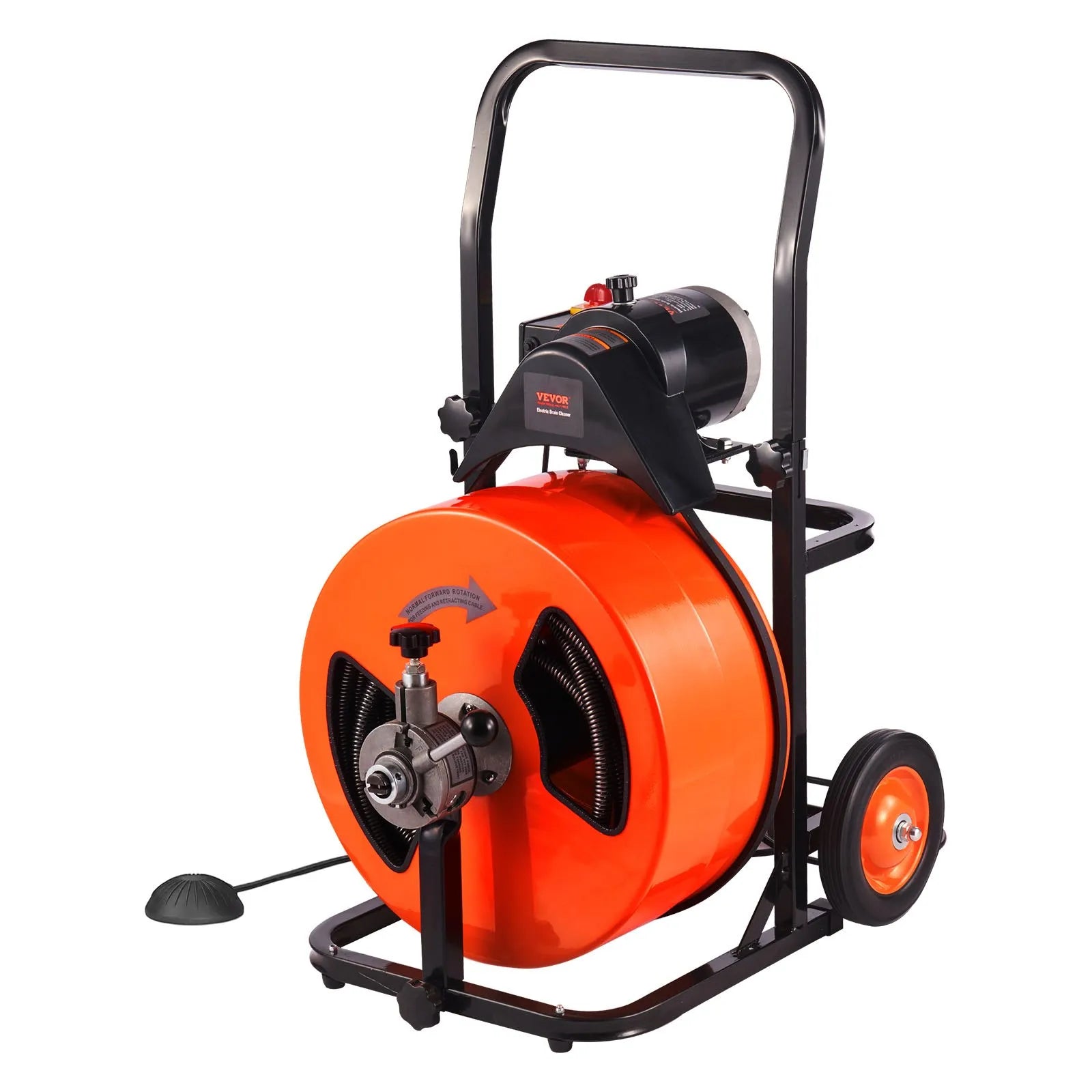 VEVOR Drain Cleaning Machine 100FT x 3/4 Inch, Sewer Snake Machine Auto Feed, Drain Auger Cleaner with 4 Cutter & Air-Activated Foot Switch for 1" to 4" Pipes