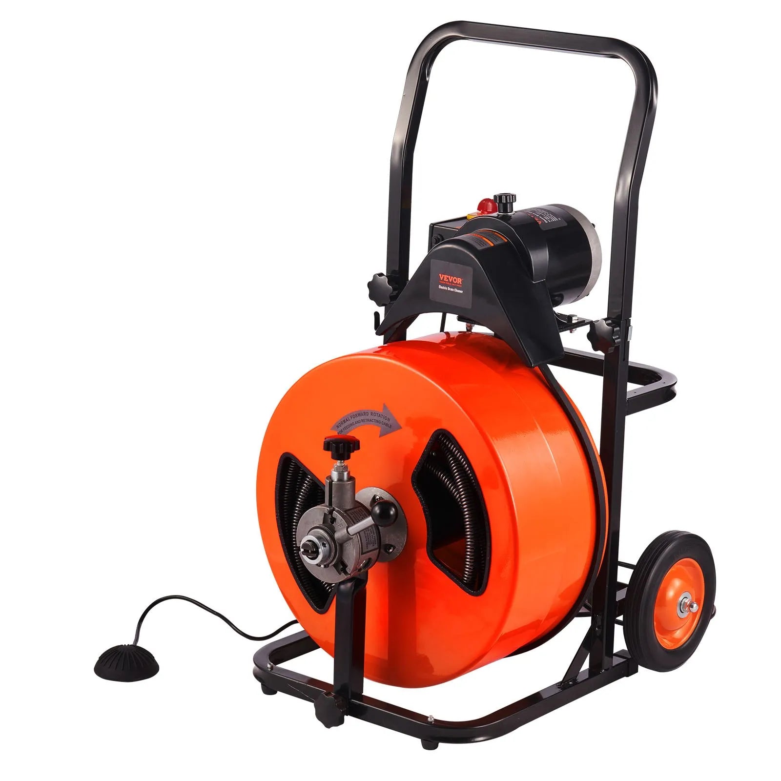 VEVOR Drain Cleaning Machine 100FT x 3/4 Inch, Sewer Snake Machine Auto Feed, Drain Auger Cleaner with 4 Cutter & Air-Activated Foot Switch for 1" to 4" Pipes
