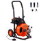 VEVOR Drain Cleaner Machine 100 Ft X 3/8 Inch, Sewer Snake Machine Auto Feed, Drain Cleaning Machine with 4 Cutter & Air-Activated Foot Switch for 1