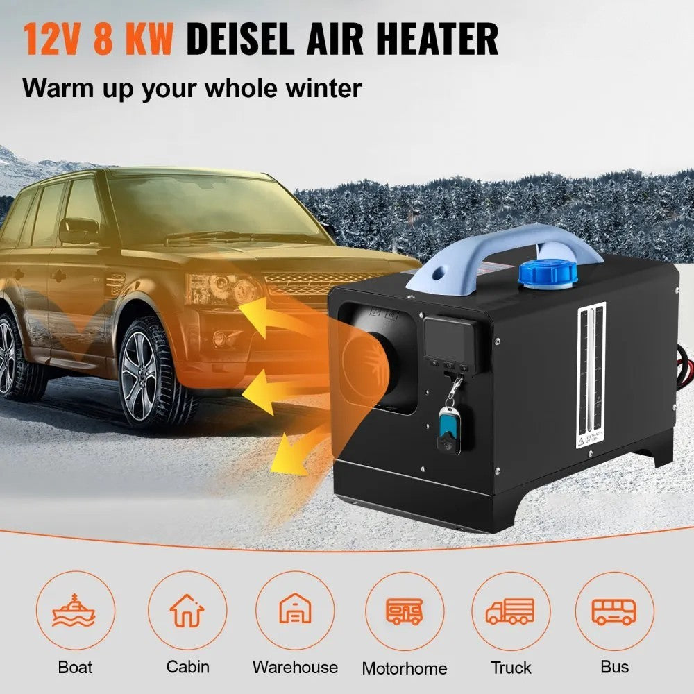 8KW 12V Diesel Air Heater with Black LCD Display and Remote Control