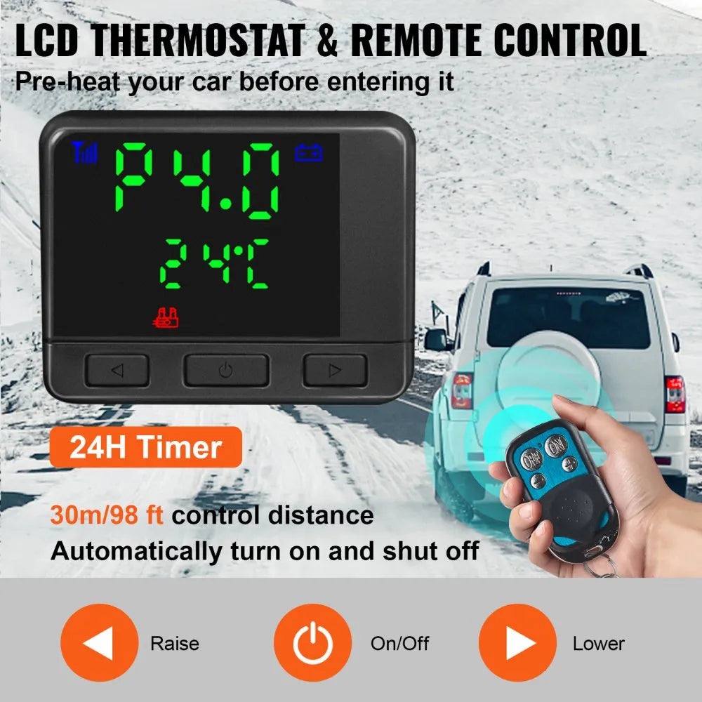 8KW 12V Diesel Air Heater with Black LCD Display and Remote Control
