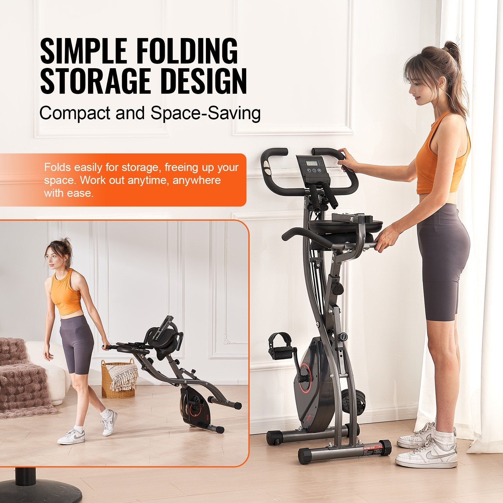 VEVOR Folding Exercise Bike Fitness Stationary Bike Upright Indoor Cycling Bike 