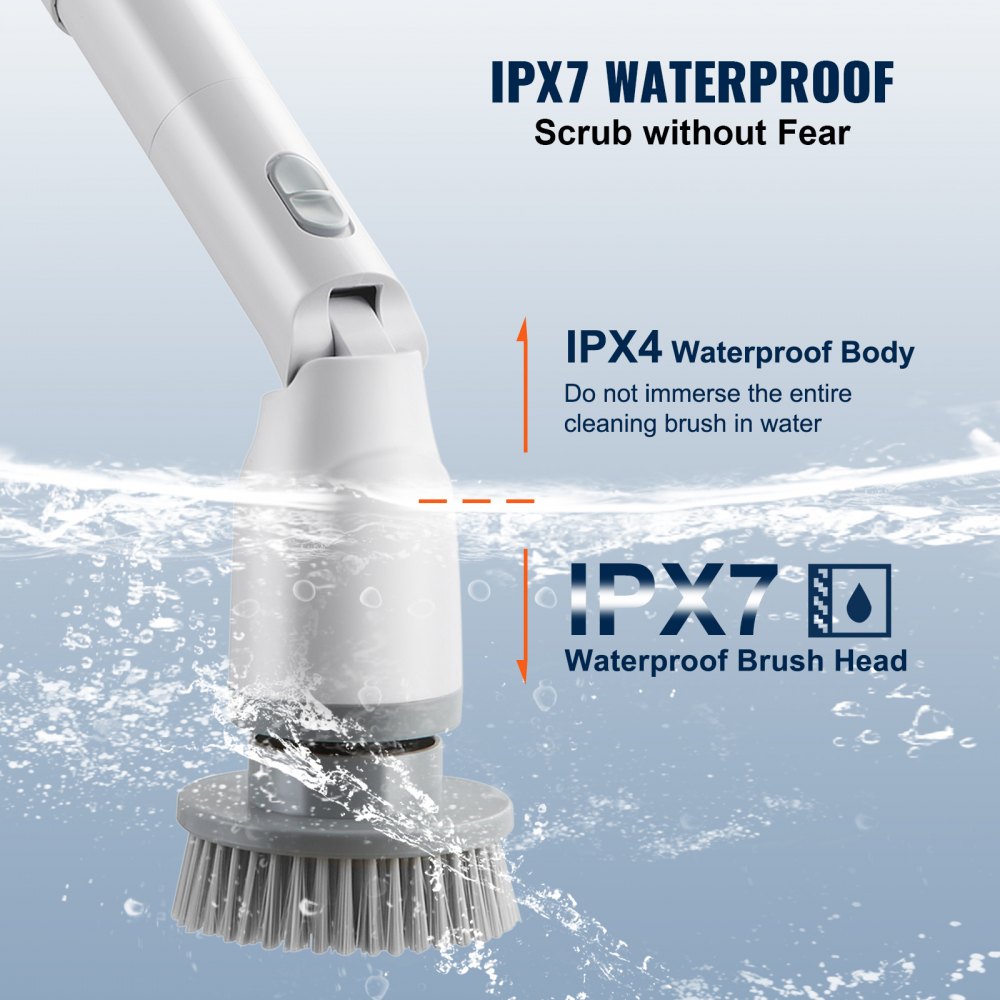 VEVOR Electric Spin Scrubber, Cordless Cleaning Brush with 2 Adjustable Speeds and Extendable Long Handle, 1.5H Runtime Power Shower Scrubber with 4 Replaceable Brush Heads for Bathroom, Tub, Tile 