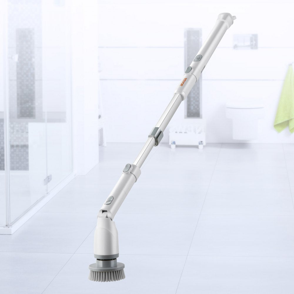 VEVOR Electric Spin Scrubber, Cordless Cleaning Brush with 2 Adjustable Speeds and Extendable Long Handle, 1.5H Runtime Power Shower Scrubber with 4 Replaceable Brush Heads for Bathroom, Tub, Tile 