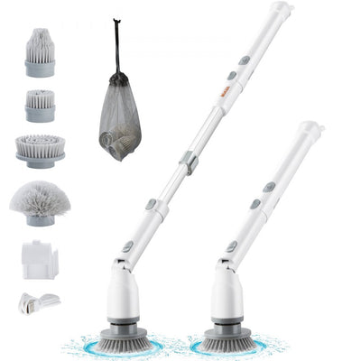 VEVOR Electric Spin Scrubber, Cordless Cleaning Brush with 2 Adjustable Speeds and Extendable Long Handle, 1.5H Runtime Power Shower Scrubber with 4 Replaceable Brush Heads for Bathroom, Tub, Tile 