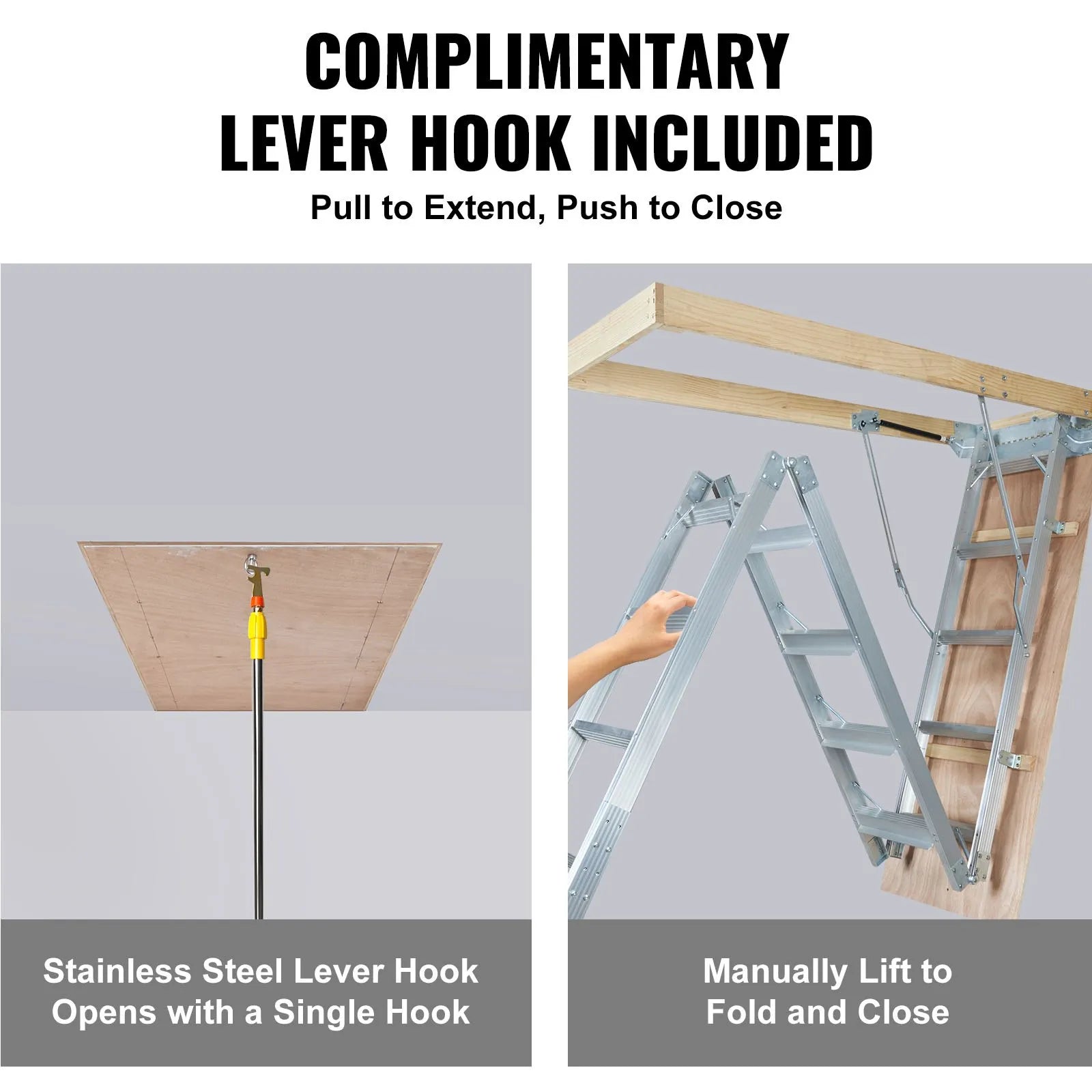 VEVOR Attic Ladder Foldable, 350-pound Capacity, 22.5" x 63", Multi-Purpose Aluminium Extension, Lightweight and Portable, Fits 9.5'-12' Ceiling Heights, Convenient Access to Your Attic Standard