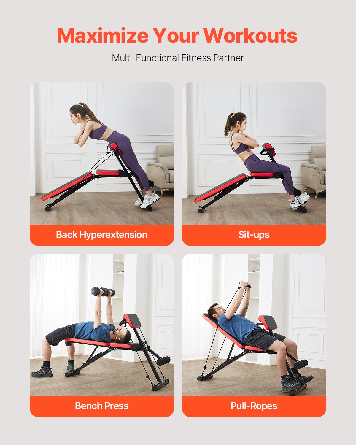 VEVOR Roman Chair Back Extension Hyperextension Bench Adjustable Foldable Gym 