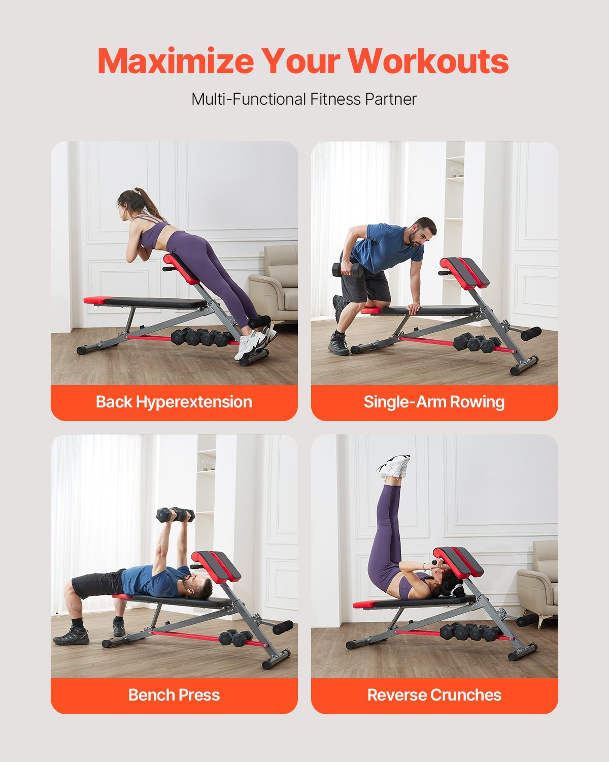 VEVOR Roman Chair Back Extension Hyperextension Bench Multi-Function Adjustable 
